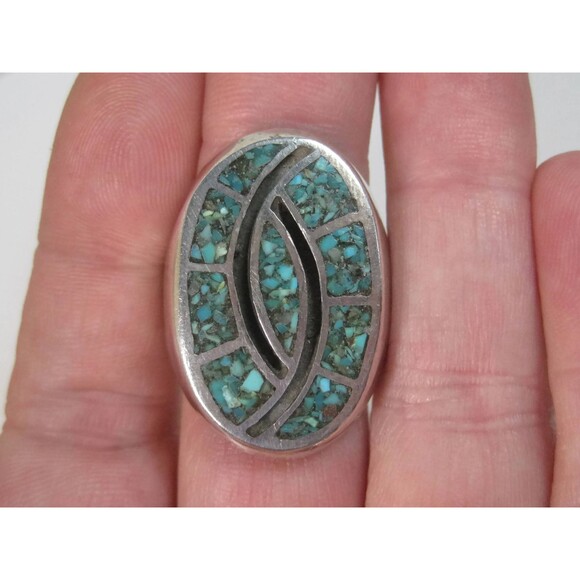 Southwestern Turquoise Chip Inlay Ring Size 9.5 - Picture 7 of 10